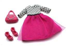 Mattel Barbie Fashion Dress Pink Skirt With Polka dot top, Purse &amp; Shoes - £7.92 GBP