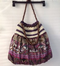 Womens Purple Floral Paisley Beaded Canvas Tote &amp; Shopper Bag  Beach Bag New - £28.88 GBP