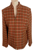 DRESSBARN Plaid Blazer/Jacket Zip Front Orange/Rust Colors Lined Sz 12 - £11.66 GBP