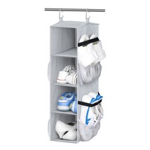 Short Hanging Shoe Organizer For Closet Storage With Mesh Side Pockets Holds 8 P - £17.93 GBP