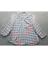 JOIE Blouse Womens Multi Plaid Cotton 3/4 Sleeve 1/2 Button Round Neck P... - $27.79 CAD