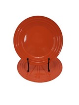 Rachael Ray Double Ridge Tangerine Orange Solid Dinner Plates L008 Set of 2  - £14.24 GBP