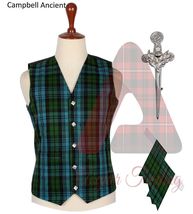 Scottish Kilt Vest Campbell Ancient Tartan Waistcoat With kilt Flashes &amp; Pin - £16.83 GBP