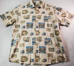 Vintage Woolrich Shirt Mens Size Large Beige Short Sleeve Collared Button Down - £17.75 GBP