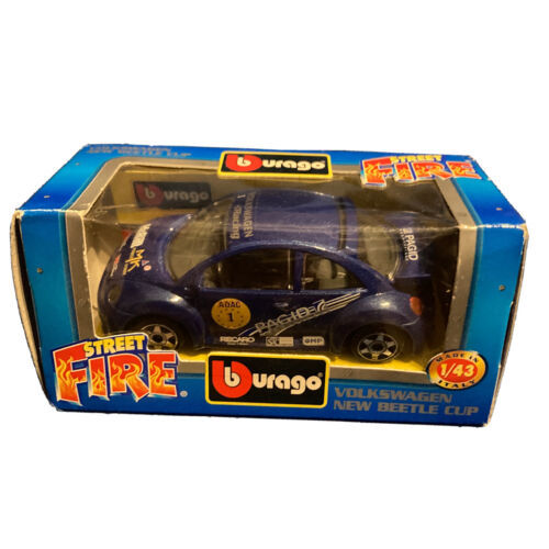 1:43 Bburago Street Fire New Beetle Cup Diecast Race car in Blue Metallic 41601 - $7.77