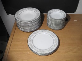26 Noritake Belmont Dishes Plates/Bowls Platinum Rim Pattern 5609 Japan. - £94.14 GBP