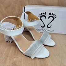 OUTDOOWALS Women&#39;s heeled sandals Size 5 M White silver glitter - £21.91 GBP