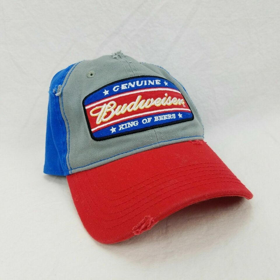 Primary image for Budweiser Cap Distressed King of Beers Gray Red Blue Snap Back New