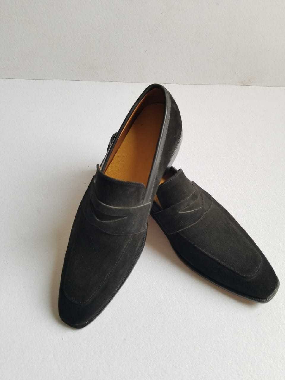 Handmade Men's Genuine Black Suede Moccasins Loafers & Slip On Formal Shoes