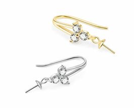 925 Sterling Silver Pearl Earring Connector + Hook w/Rhinestone Jewelry ... - €6,86 EUR
