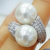 Trendy Round Pearl Statement Rings for Women Cubic Zircon Finger Rings B... - $28.19