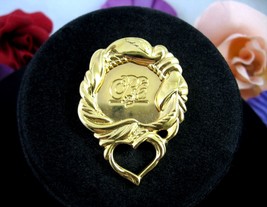 1991 Avon President&#39;s Club Heart Brooch Vintage Pin Pc Goldtone 2&quot; - £16.55 GBP