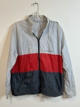Vintage Adidas Jacket Medium Gray Red Colorblock Full Zip Hood 90s Y2K R... - $24.74