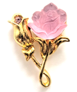 Vintage Olit USA Pink Lucite Rose Flower Rhinestone Bud Gold Tone Floral... - $256.63 MXN