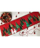 Quilted Christmas trees long table runner, Xmas tree quilted, Snowmen ta... - $194.51 CAD