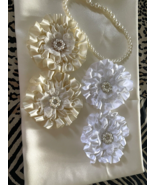 HANDMADE SINGED SATIN FLOWERS, WHITE AND IVORY WITH LACE - £7.74 GBP