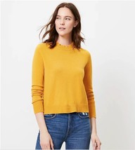 New Ann Taylor LOFT Yellow Ruffle Round Neck Banded Long Sleeve Sweater ... - £23.97 GBP