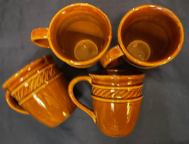 Noble Excellence Brown Stoneware Honey Rope Coffee Mugs (4) Holds 12 oz - £26.31 GBP