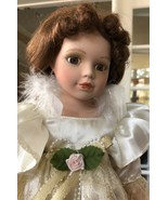 Wondertreats Porcelain Doll, 15.5&quot;, Taffeta &amp; Lace Dress, Gold Trim, Sta... - $46.78