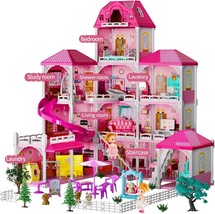 Dolls House for Girls Toys, 4 Stories Dollshouse with 2 Princesses 12 Rooms - $120.75 CAD