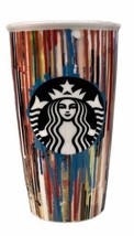 STARBUCKS 2015 Paint Drip Stripes 12oz Ceramic Travel Tumbler Mug Coffee... - £12.42 GBP