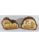 Vintage WOOD SLAB SLICE LIVE EDGE Bark HEN CHICKS Decoupage Decor Book Ends - €22,16 EUR
