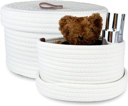 Aplolemo Round Cotton Rope Storage Basket With Lid,Decorative Woven, White - £33.56 GBP