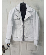 New Men&#39;s Stylish Punk Silver Studded Belted Cowhide Biker Leather Jacke... - £187.63 GBP+