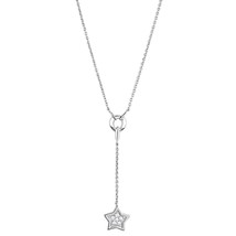Rhodium Plated Simulated Diamond Star Drop Y Shaped Lariat Charm Necklace 16&quot; - £48.80 GBP