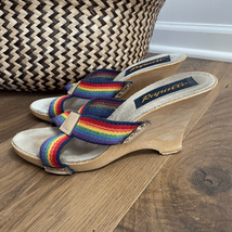 Vintage 70s 80s Rapallo Rainbow Wedge Mules Heels 7 38 - $41.76