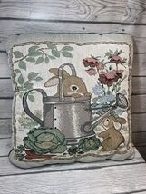 Tapestry Bunny Rabbits Spring Planter Sun Flowers Tulips Throw Pillow - $19.79