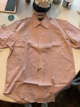 Lands End mens short sleeve button down shirt, orange and blue, size 16 - £21.79 GBP