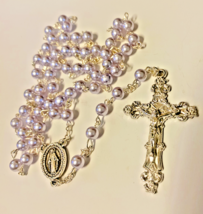 Blue Faux Pearl Rosary, New # AB-095 - $11.15 CAD