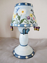 Yankee Candler candle stick shade votive blue flowers butterflies 7-1/2&quot; H - £27.86 GBP