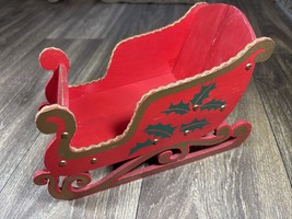 Christmas Woolworths Wood Folding Sleigh Red w/Green Leaves - $17.99