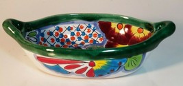 VTG 9&quot; Hand Painted Mexican Floral Glazed Pottery Bowl Serving Dish MEXICO Red - £21.35 GBP