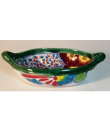 VTG 9&quot; Hand Painted Mexican Floral Glazed Pottery Bowl Serving Dish MEXI... - €23,04 EUR