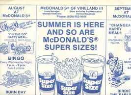 McDonald's Vineland III New Jersey Placemat Summer Super Size 1988 - $17.82