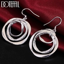 925 Sterling Silver Three Circle Drop Earring For Women Lady Wedding Engagement  - £10.50 GBP