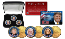 Donald Trump / Melania / Mike Pence 3-Coin Set Colorized 24K Gold Plated w/ BOX - £13.88 GBP