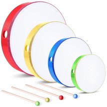 4 Pcs Kids Hand Drum Adults Wood Frame Drum Set With Drum Stick 12 Inch 10 Inch  - £36.88 GBP