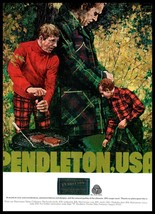 1974 Pendleton Wool Woolen Mills Vintage Print Ad Plaid Charcoal Grill Steak Art - £8.83 GBP