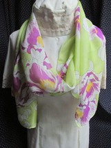 &quot;LIGHT GREEN WITH LARGE PURPLE FLOWERS&quot;&quot; - SCARF - ZAZOU - £6.96 GBP