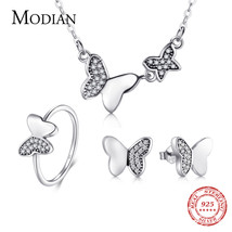100% Real 925 Silver Butterfly Jewelry Sets Classic Simple With 5A CZ Ring Vinta - £26.69 GBP