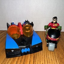 Vtg Fisher Price Imaginext DC Super Friends Batman &amp; Robin W/ Batmobile &amp; Cycle - £13.91 GBP