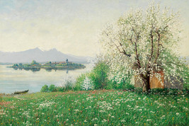 Giclee Lakeside scenery in spring morning painting Art Printed on canvas - £7.43 GBP+