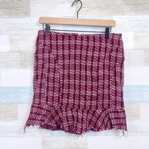 GUESS Vintage 90s Tweed Fringe Trumpet Skirt Red Pink Plaid Clueless Womens 28 - £27.37 GBP