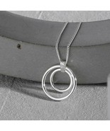 Double Circle Rings Pendant 925 Silver/Golden Simple Womens Necklace 16&quot;... - £70.22 GBP