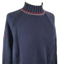 TOMMY HILFIGER Womens High Neck Sweater Size XL Blue Cotton Flag Chunky ... - $14.99