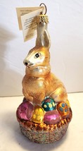 Christopher Radko EASTER Rabbit Bunny Glass Ornament Egg Basket  Tag 6.5 Inches - £61.35 GBP